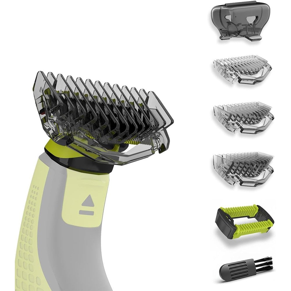 KIONCARE guards kit front view showing three trimmer combs and one protective cap accessory