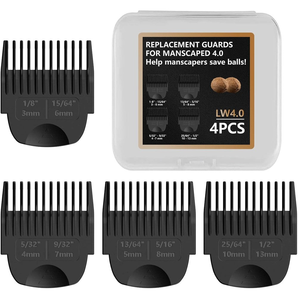 Stovast 4 pack guards for manscaped lawn mower 4.0 showing the four individual guide combs in front view.