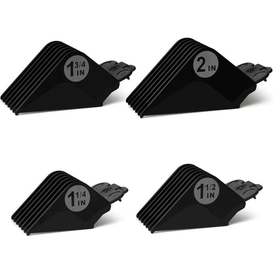 LAVEST extra long hair clipper guards set front view showcasing the four black replacement guide combs