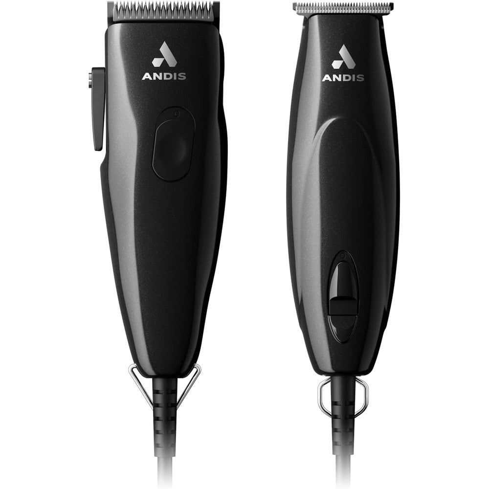 Andis Professional PivotPro and SpeedMaster hair clipper and beard trimmer combo set front view.