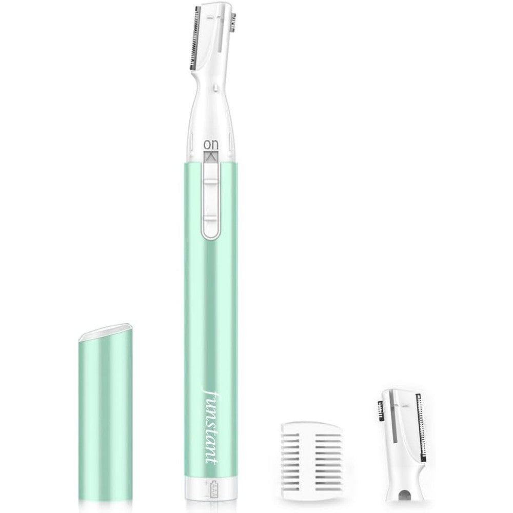 Funstant Upgraded Precision Electric Eyebrow Trimmer front view showcasing sleek green design