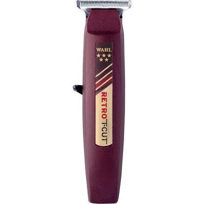 Wahl Professional Cordless Retro T-Cut Trimmer front view in burgundy showcasing the T-wide blade design.