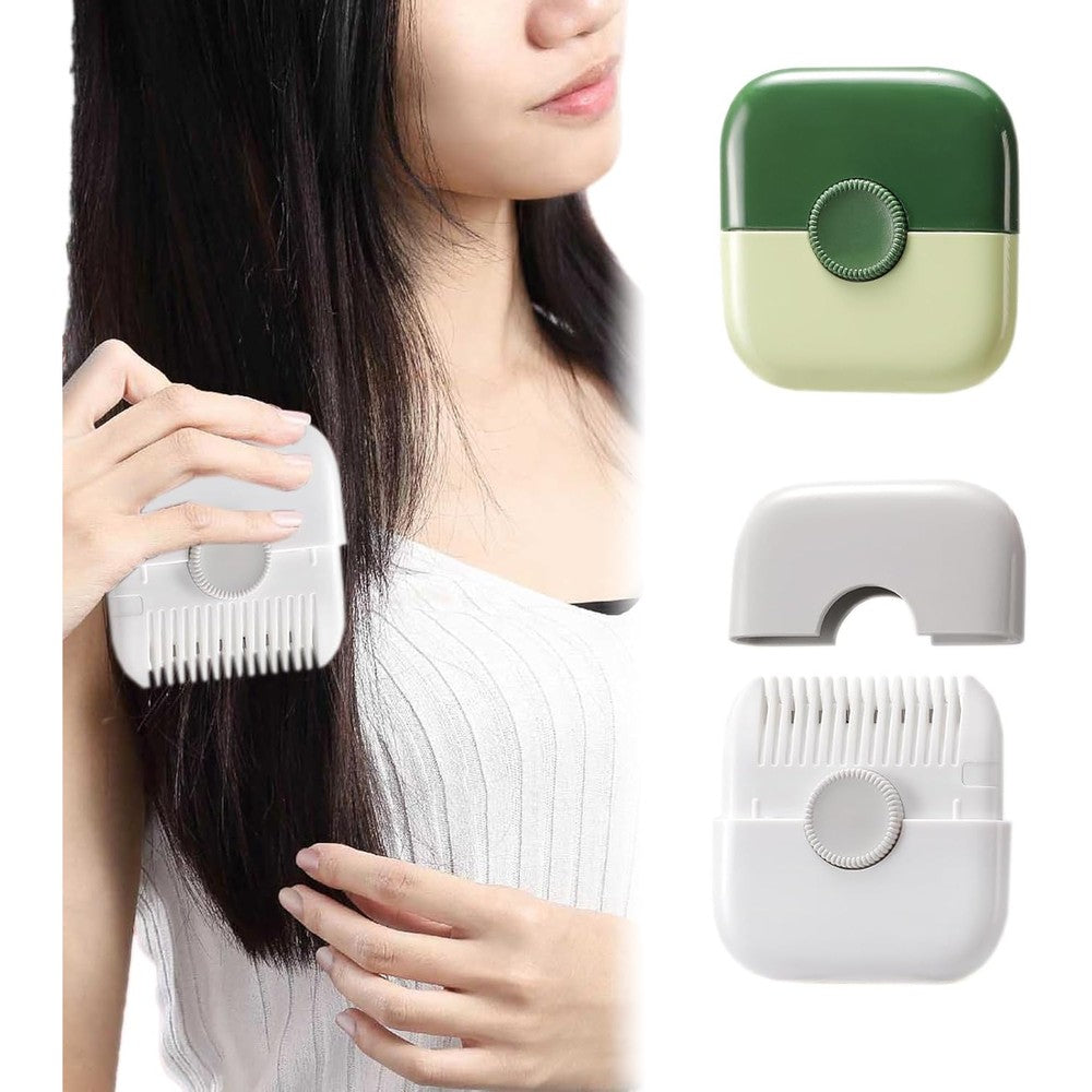 QIYUDA 2-in-1 split end hair trimmer front view showing the white and green dual-sided razor combs