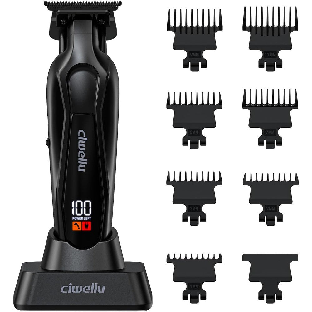 Ciwellu hair trimmer for men professional zero gap barber liner front view showing digital LCD display screen