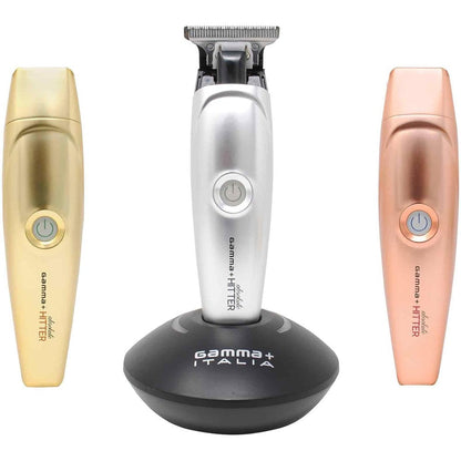 Gamma Plus Absolute Hitter Professional Cordless Hair Trimmer front view with gold lid installed