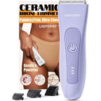 MANSPOT Bikini Trimmer for Women front view showcasing the purple ergonomic handle and ceramic blade.