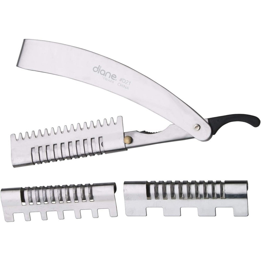Diane Shaper with 3 Guards D2 Stainless Steel grooming tool front view.