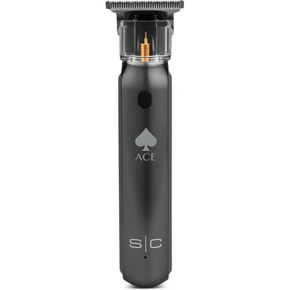 Stylecraft Ace Cordless Precision Hair Trimmer front view showcasing the black body and spade logo