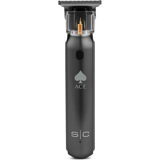 Stylecraft Ace Cordless Precision Hair Trimmer front view showcasing the black body and spade logo