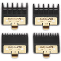 BaBylissPRO Premium Trimmer Guards front view showing four professional sizes with gold metal clips.
