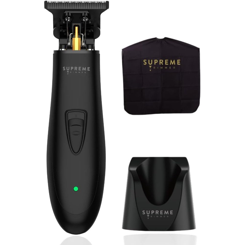 Supreme Trimmer T Shaper DLC cordless mens trimmer front view showing sleek black design.