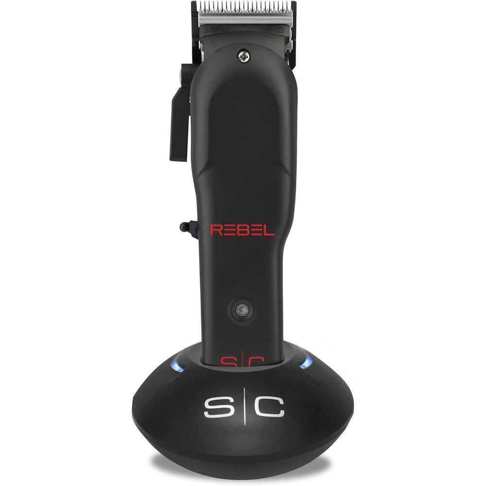 Stylecraft Rebel professional cordless hair clipper front view showing matte black body styling