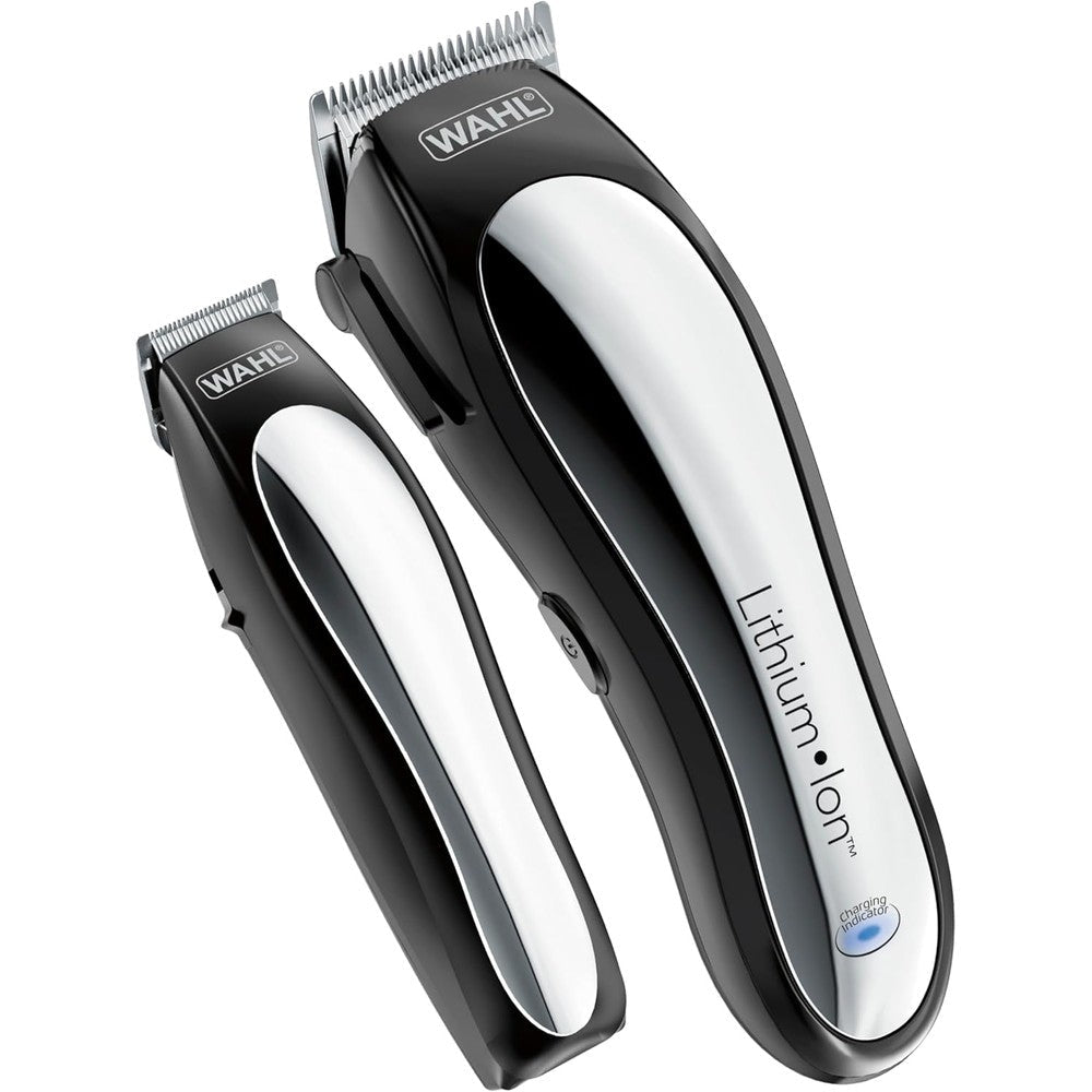 Wahl USA Lithium Ion Cordless Haircutting Clipper front view showing black and silver finish