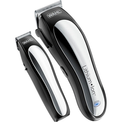 Wahl USA Lithium Ion Cordless Haircutting Clipper front view showing black and silver finish