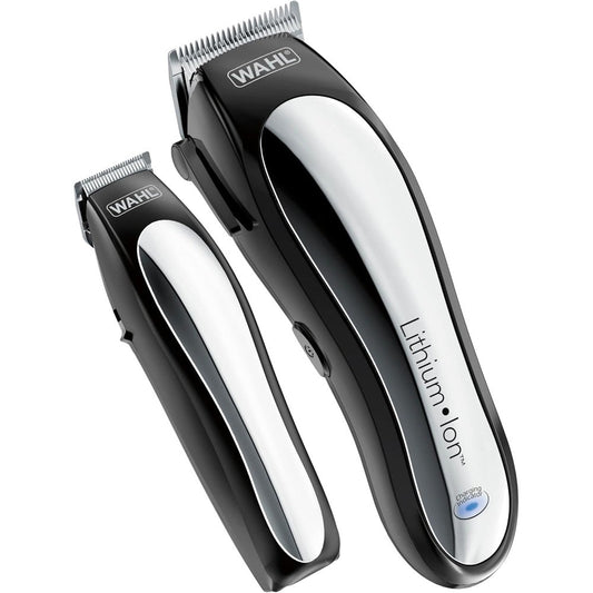 Wahl USA Lithium Ion Cordless Haircutting Clipper front view showing black and silver finish
