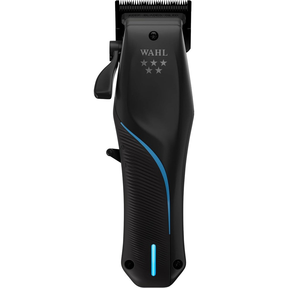 Wahl Professional 5 Star Vapor Clipper front view showing the premium black rubberized grip and blue accent stripe.