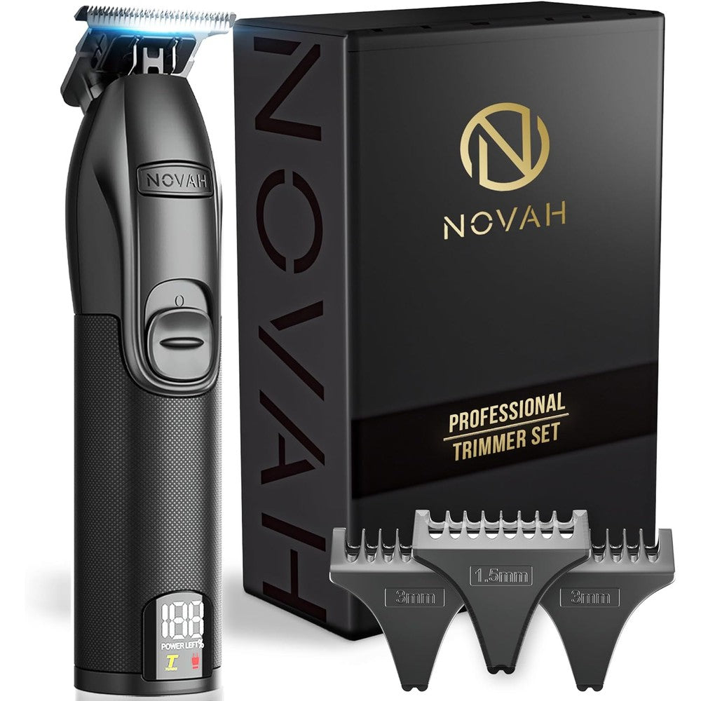 NOVAH Grooming professional hair clipper front view showing matte black metal unibody
