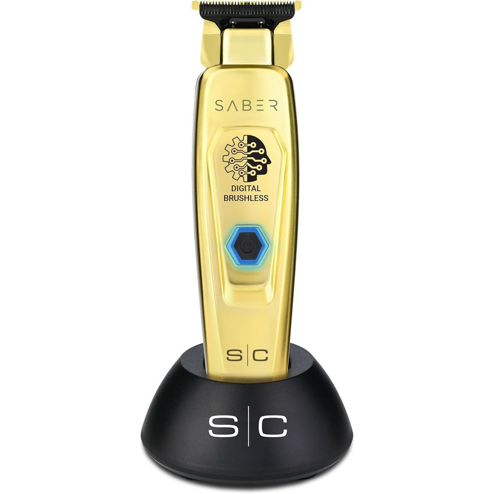 StyleCraft Saber professional cordless hair trimmer front view showcasing the gold full metal body finish.