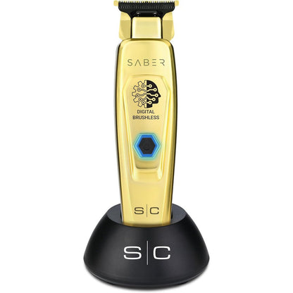 StyleCraft Saber professional cordless hair trimmer front view showcasing the gold full metal body finish.