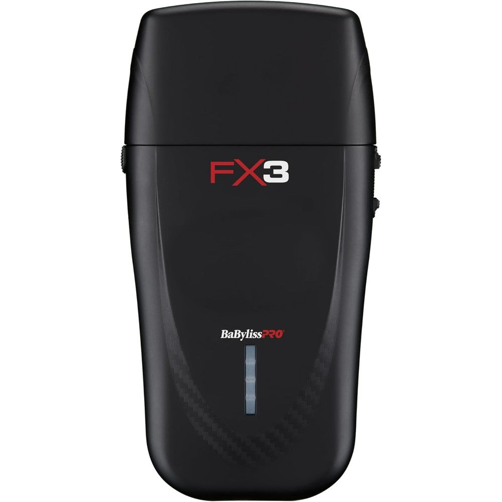 BaBylissPRO Barberology FX3 professional double foil shaver front view showcasing the sleek black body