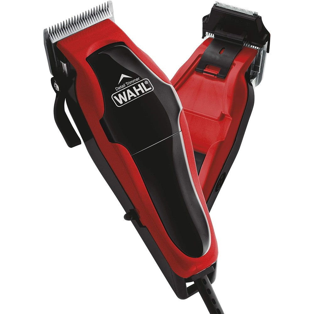 Wahl USA Clip And Trim 2 in 1 corded hair clipper front view showcasing red and black housing