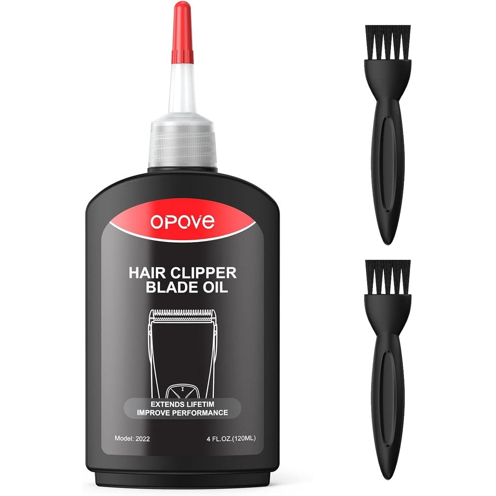 Opove premium hair clipper blade lubricating oil front view bottle with cleaning brushes for professional blade care
