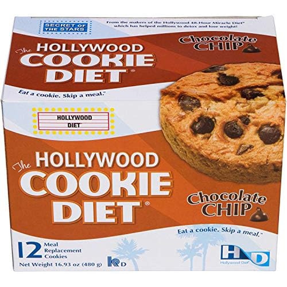 Hollywood Diet Chocolate Chip Diet Cookies front packaging showing two boxes.
