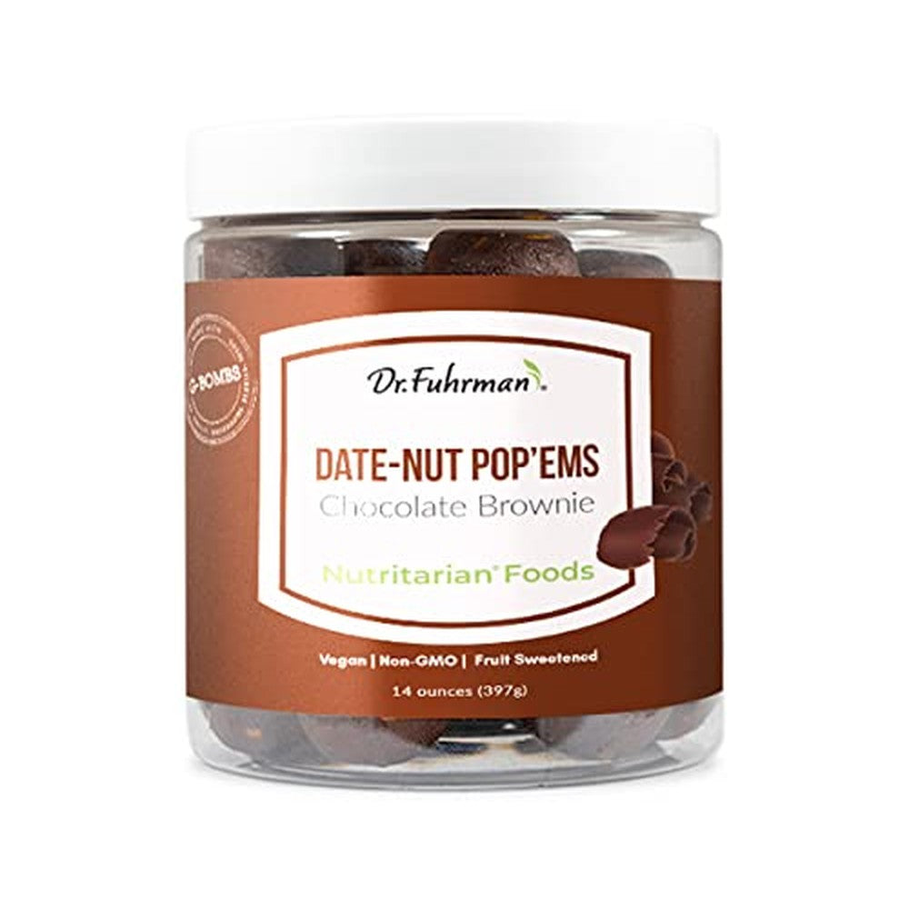 Dr. Fuhrman Date-Nut Pop'ems Chocolate Brownie 14 Ounce front view vegan snacks.