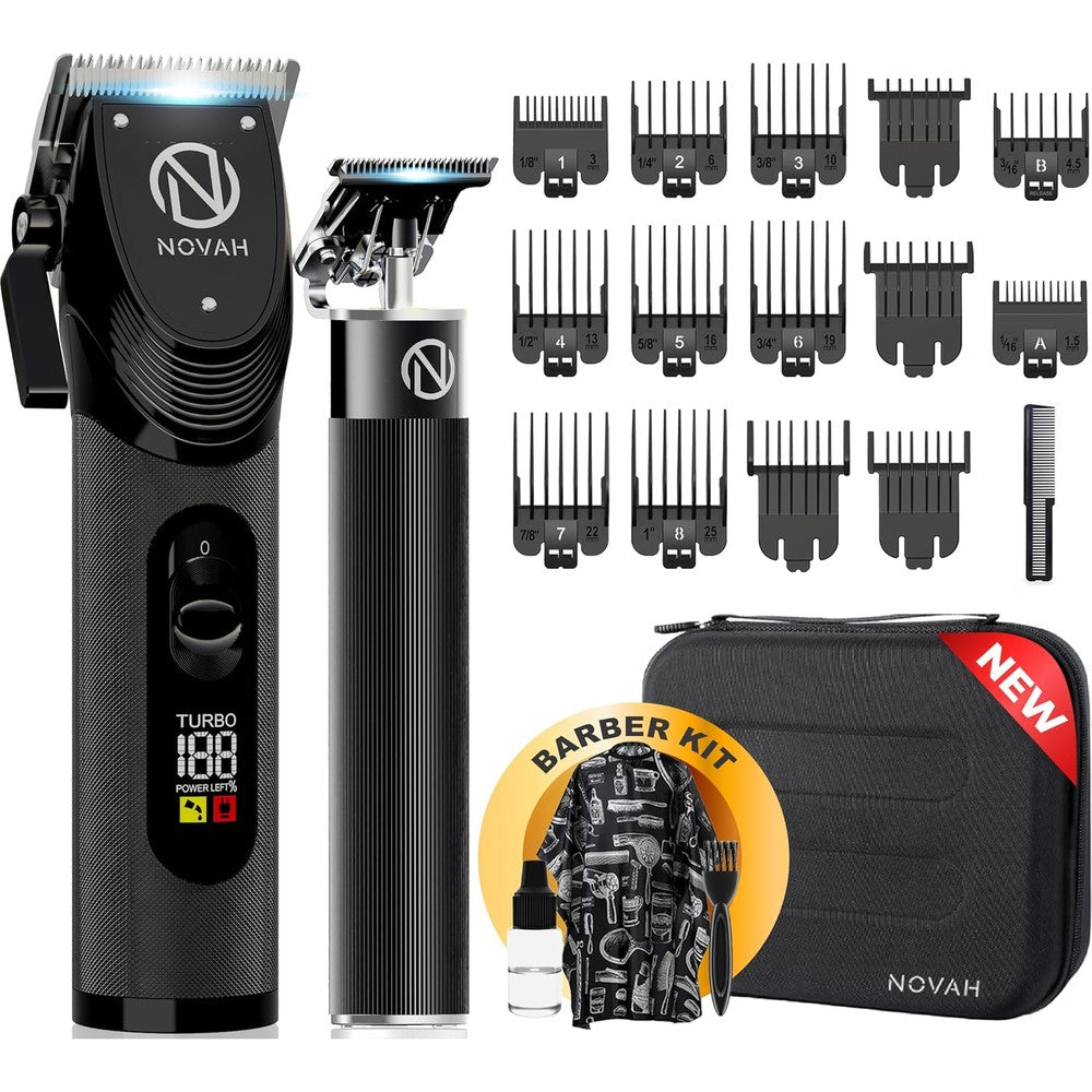 Novah Grooming professional hair clippers and trimmer set front view highlighting matte black finish