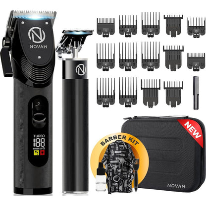 Novah Grooming professional hair clippers and trimmer set front view highlighting matte black finish