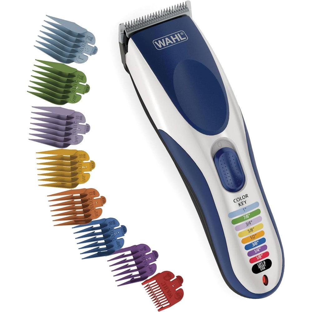 Wahl Color Pro Cordless Hair Clipper front view highlighting the white ergonomic handle and premium stainless steel blades.