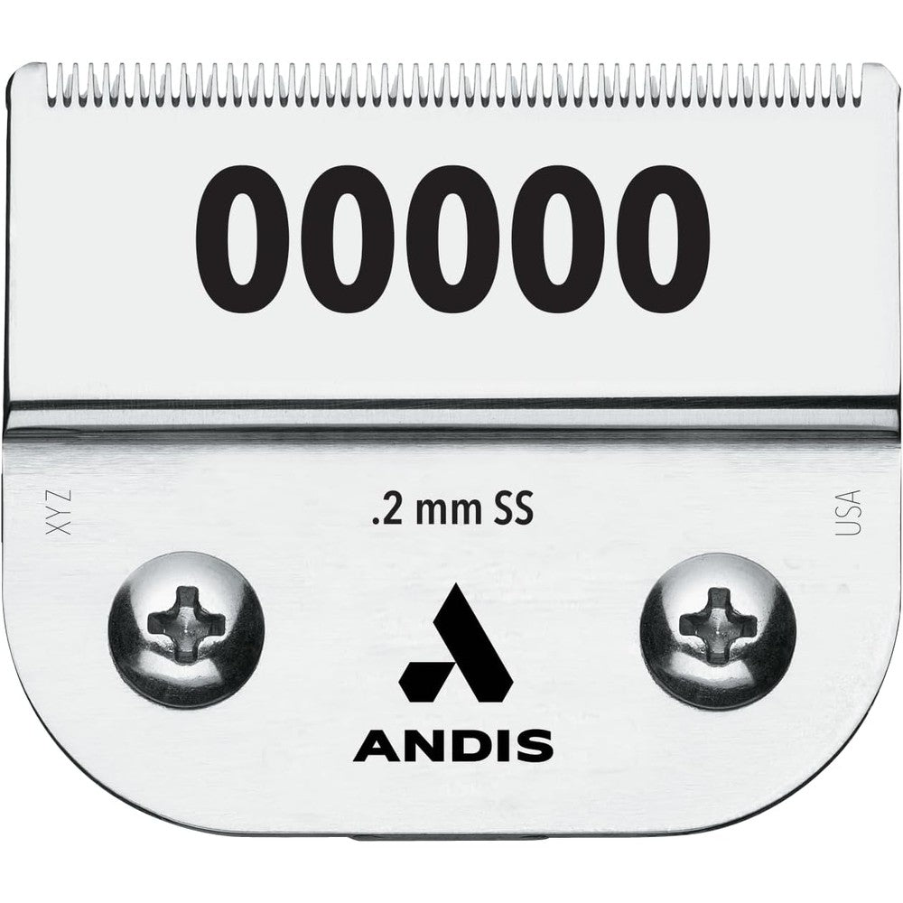 Andis UltraEdge 00000 detachable clipper blade front view showing carbon steel finish.