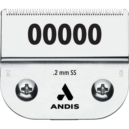 Andis UltraEdge 00000 detachable clipper blade front view showing carbon steel finish.