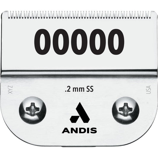 Andis UltraEdge 00000 detachable clipper blade front view showing carbon steel finish.