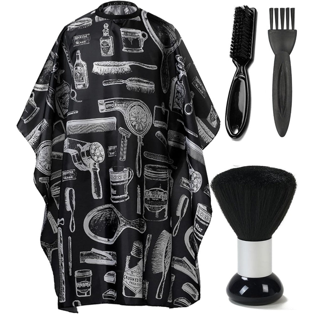 Leaflai professional hair cutting cape front view showing black and white barber pattern