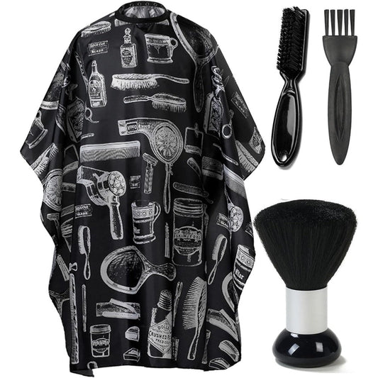 Leaflai professional hair cutting cape front view showing black and white barber pattern