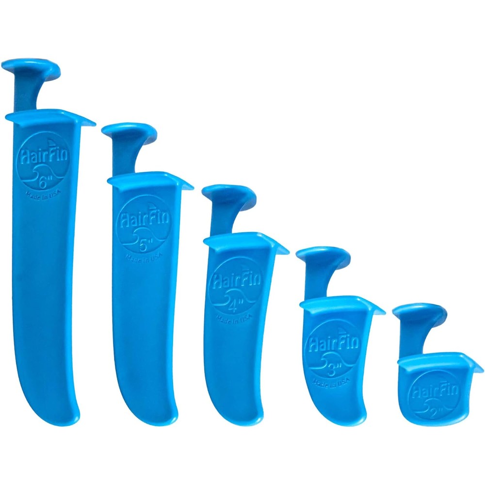 HairFin hair cutting tools set of five blue plastic haircut guides front view