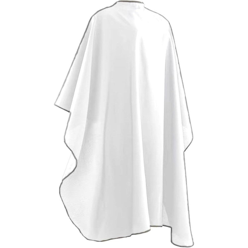 Nicoc professional salon barber cape front view showing the full extra large white waterproof drape.