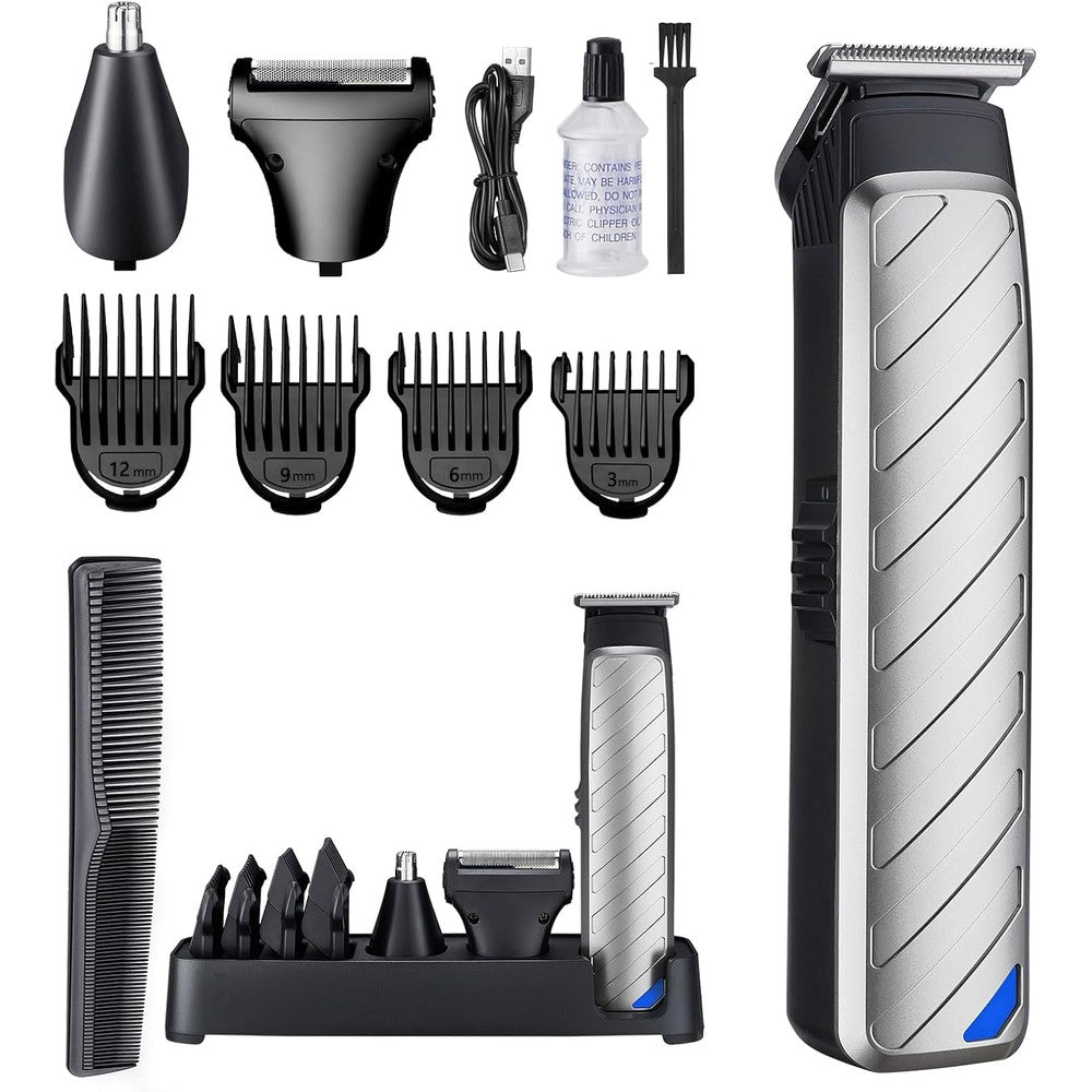 Omicarry Professional Cordless Hair and Beard Trimmer front view on charging base.