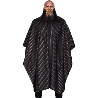 Barber Strong The Barber Cape Gold Pinstripe front view professional salon apparel