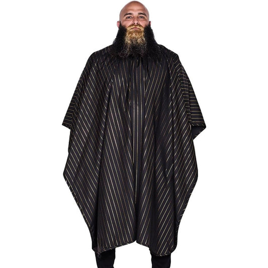 Barber Strong The Barber Cape Gold Pinstripe front view professional salon apparel