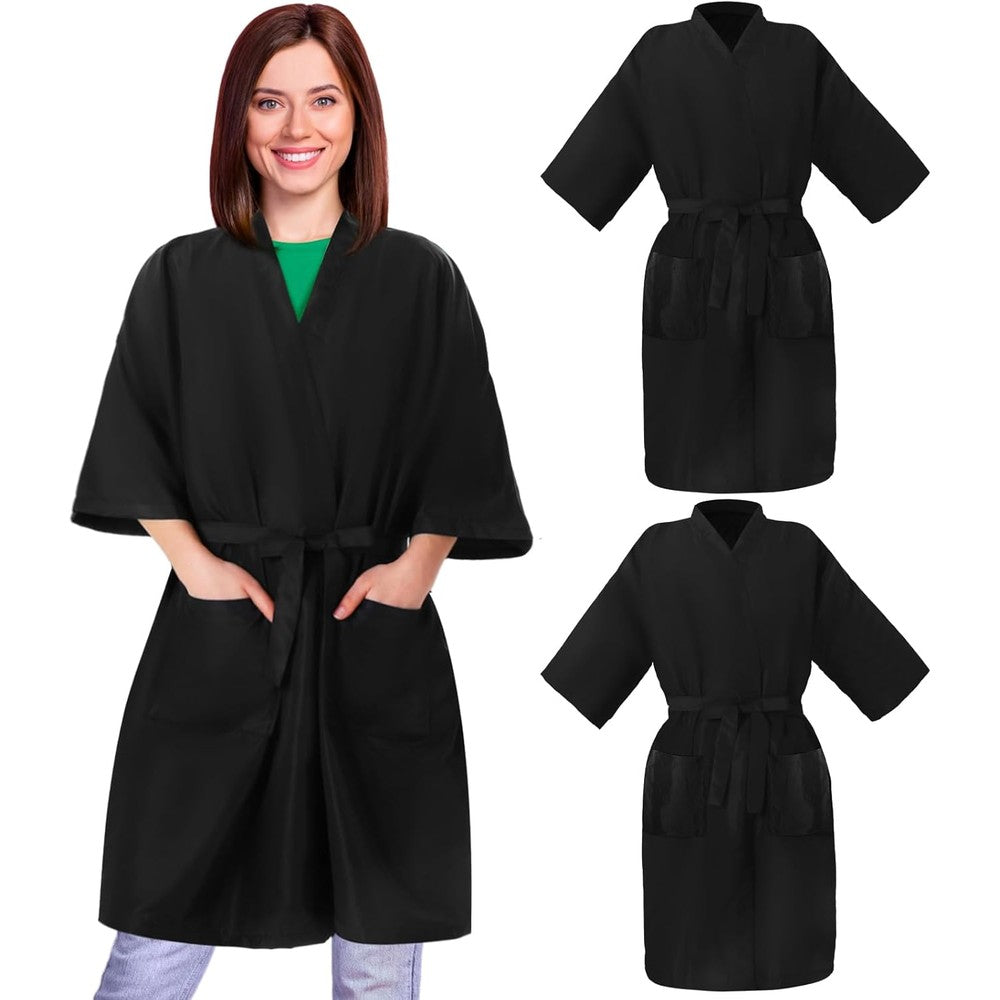 Syhood 2 Pieces Salon Robes Smock front view showcasing premium black client hairdressing gown