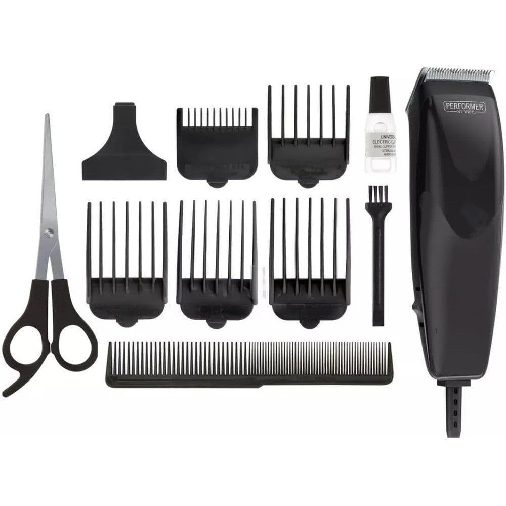 Wahl Performer 11 piece haircutting kit front view showcasing the black corded hair clipper.