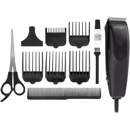 Wahl Performer 11 piece haircutting kit front view showcasing the black corded hair clipper.