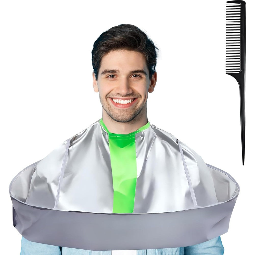 Wsevinn professional hair cutting cape front view showing the innovative reverse umbrella hair catcher design.