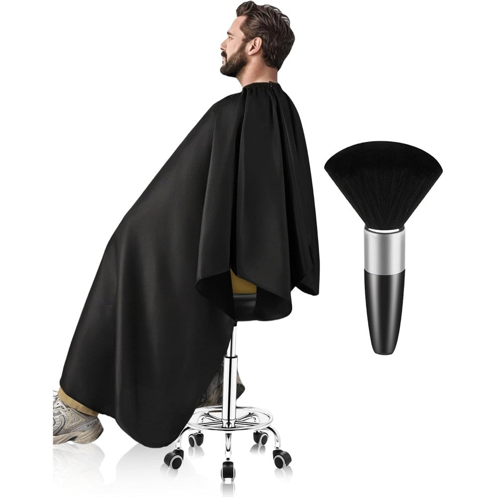 ULG professional hair cutting cape front view showcasing extra large black salon gown coverage.