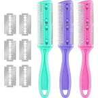 Maitys hair razor comb set front view showing pastel handles