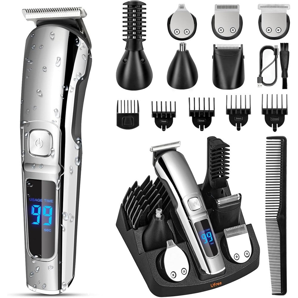 Ufree beard trimmer for men front view silver finish cordless grooming kit