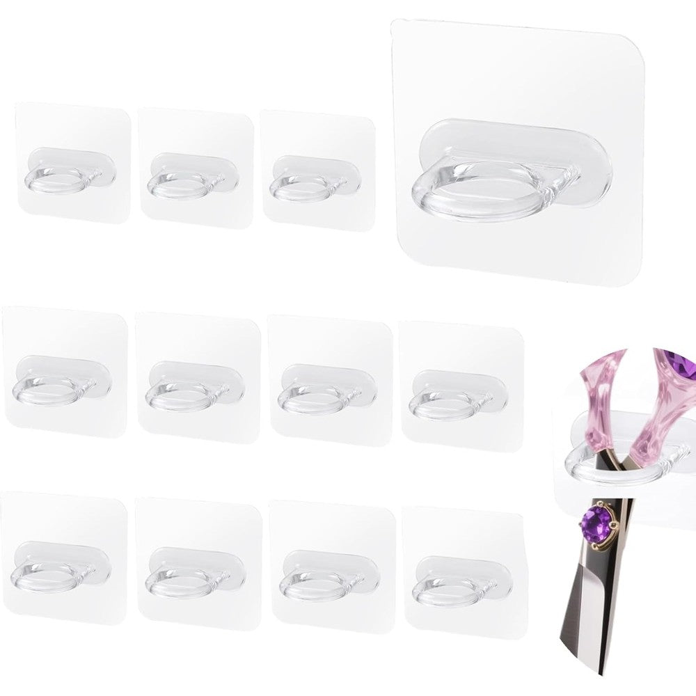 Throjin wall mounted shear holders front view showcasing clear acrylic design holding salon scissors