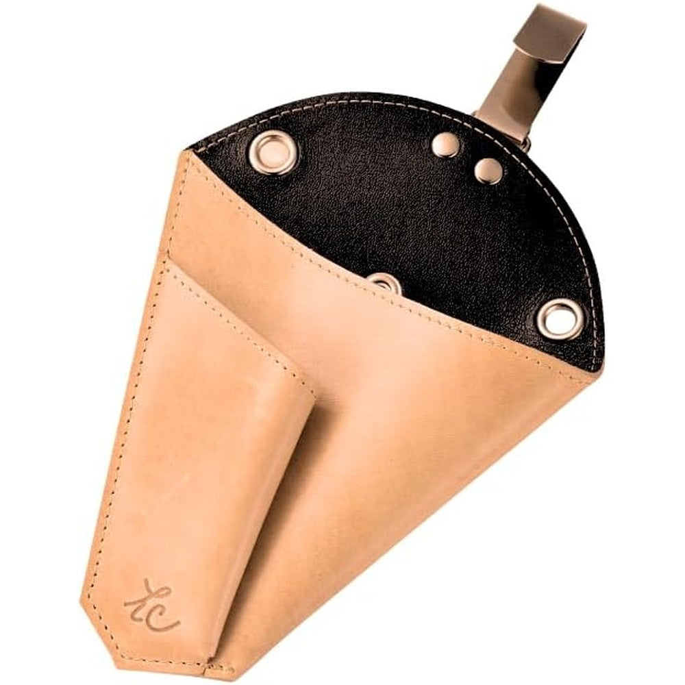 Kyoto Hana Akari florist scissors case front view showing genuine leather texture